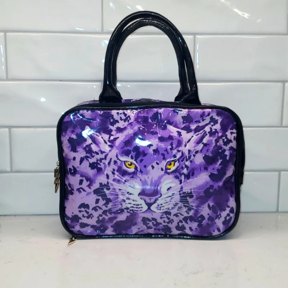 (1270) Betsy Johnson 9x3 purple and black PVC purse/makeup bag. - Picture 4 of 10